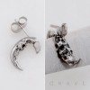 GOTHIC SKULL CRESCENT MOON CELESTIAL HAMMERED 316L SURGICAL STEEL EARRING